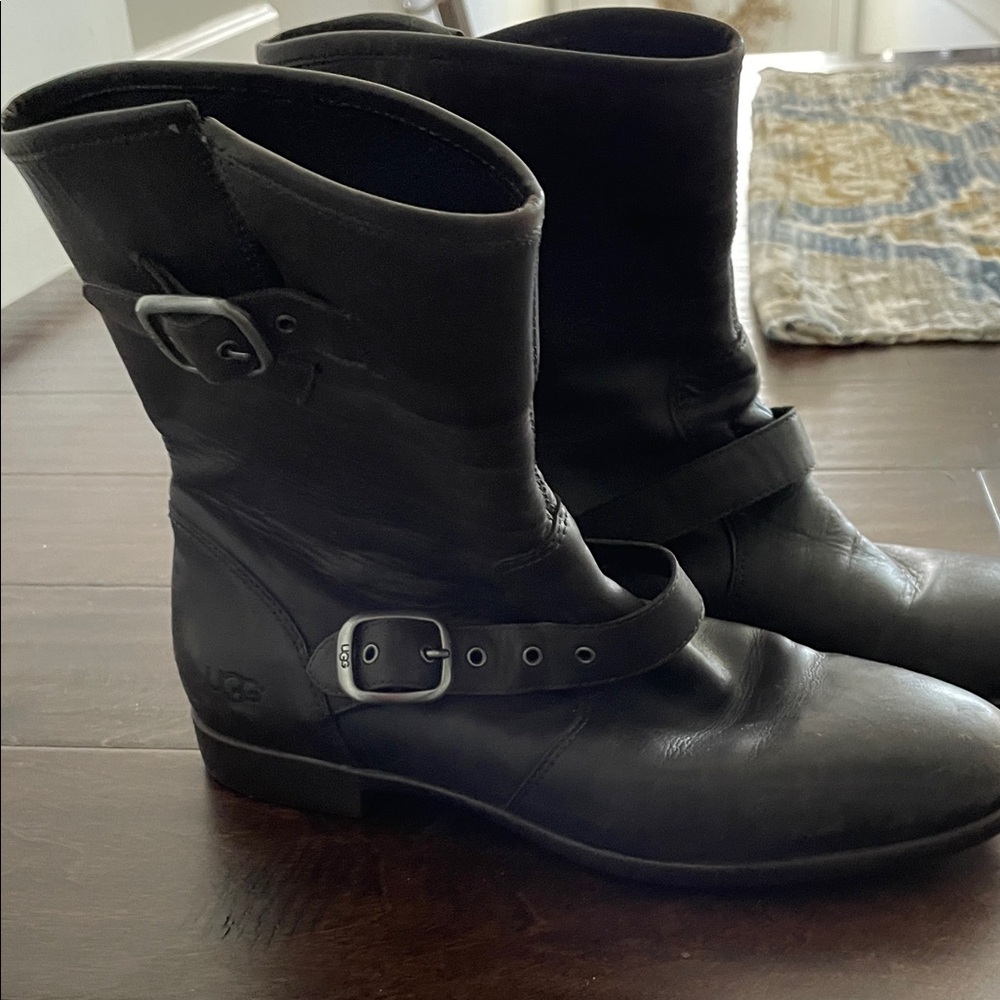 UGG Australia Frances Buckle Moto-Style Boots Women Size 7.5 Dark Brown Leather - Picture 6 of 14
